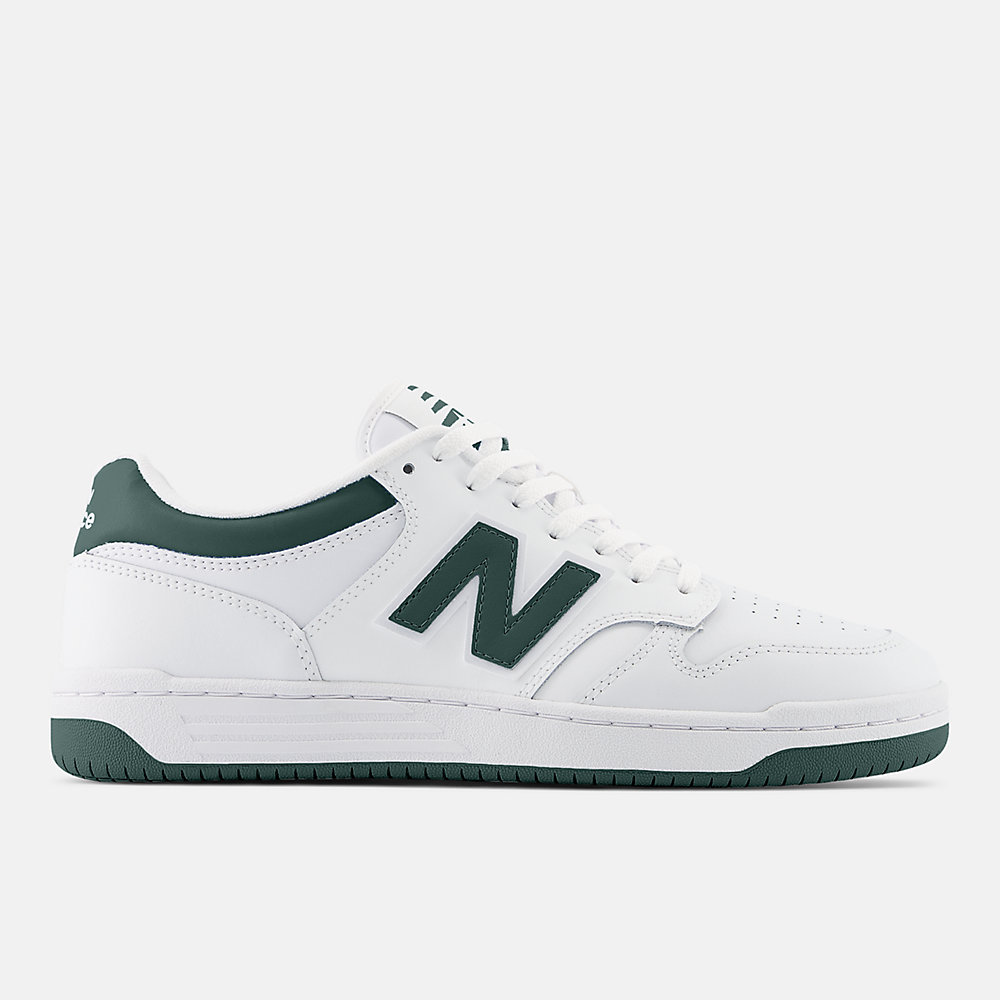 New Balance 480 Shoes White with Nightwatch Green and Light Aluminum